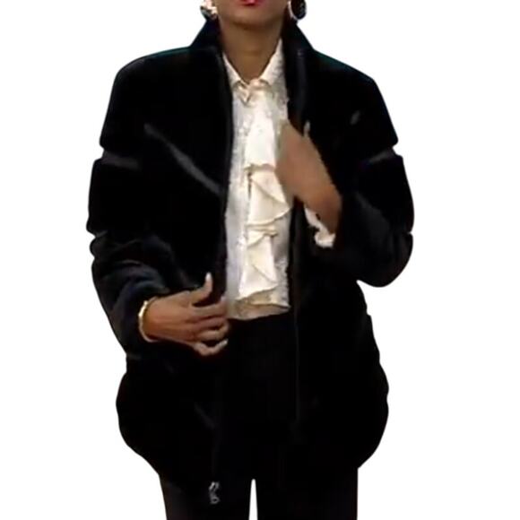 Dennis Basso Faux Fur Coat w/ Combo Pelting Detail – Black, Size 1X (New) - Picture 2 of 6